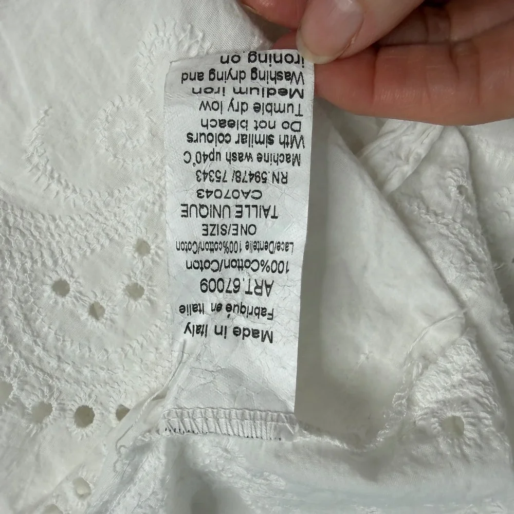 Luisa Perla Italy White Cotton Eyelet Lace Maxi Duster Coverup Tie Front One Sz